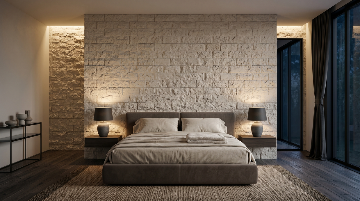 Dekorativni stenski panel - Kamen Travertino Blanco - 107 x 88 cm
