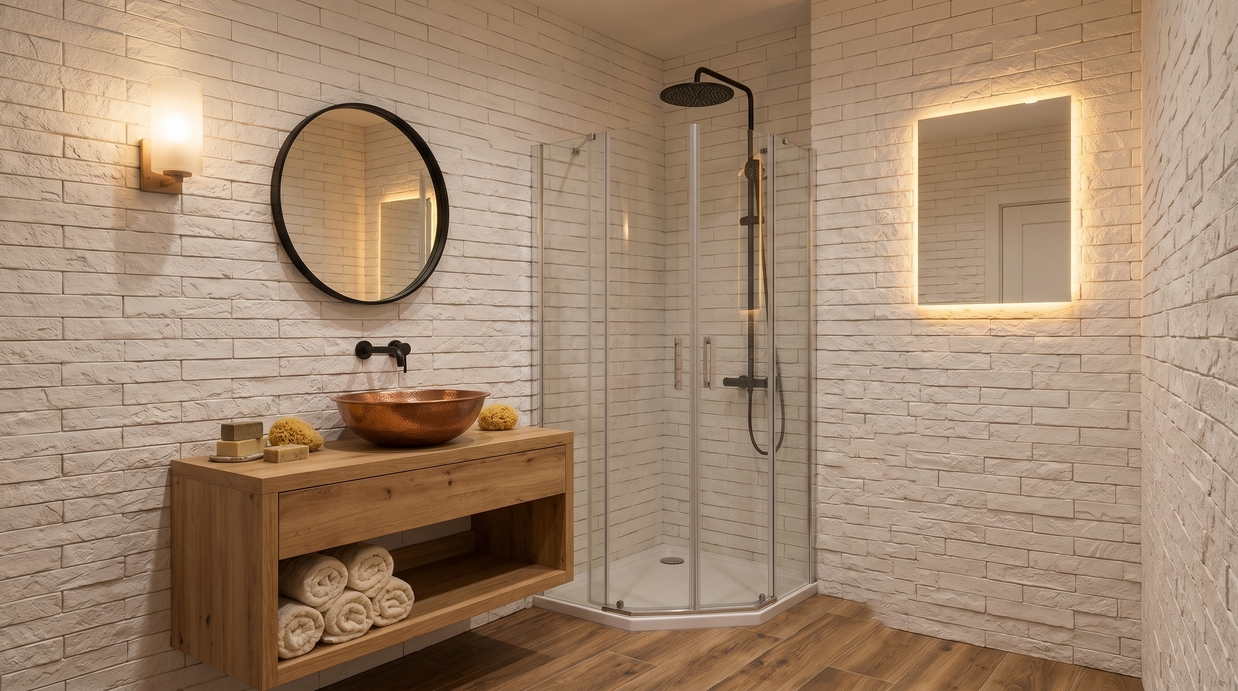 Dekorativni stenski panel - Opeka Santander bela - 118 x 93 cm