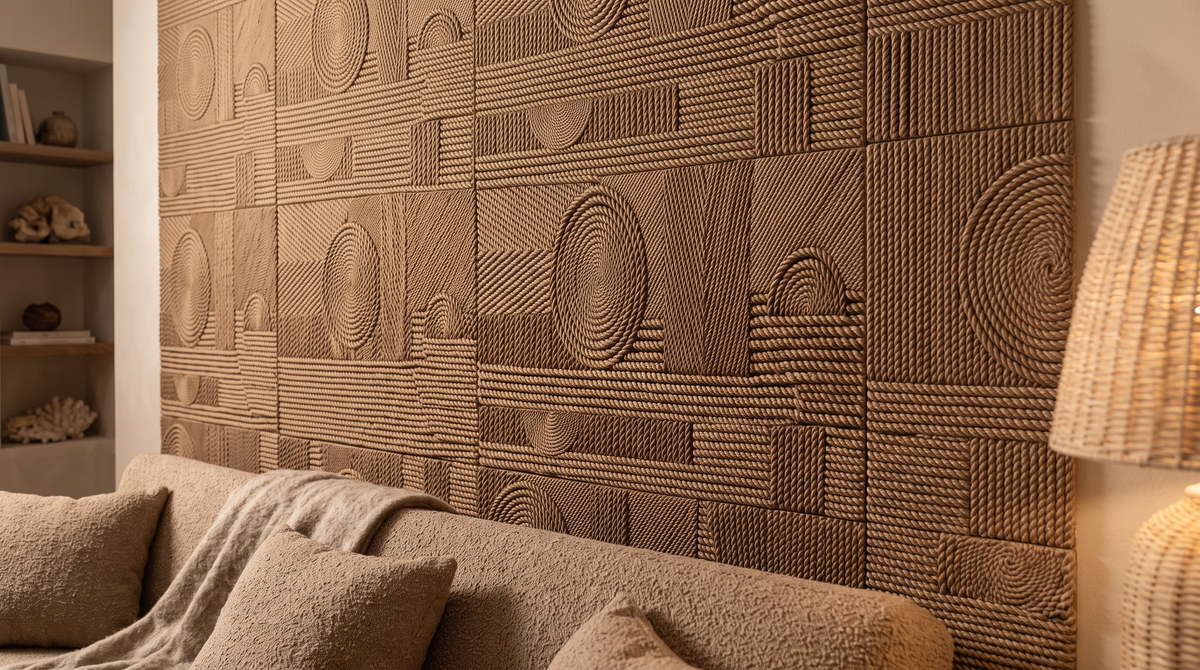 Dekorativni stenski panel - Tekstura Cuerdas rjava - 220 x 101 cm