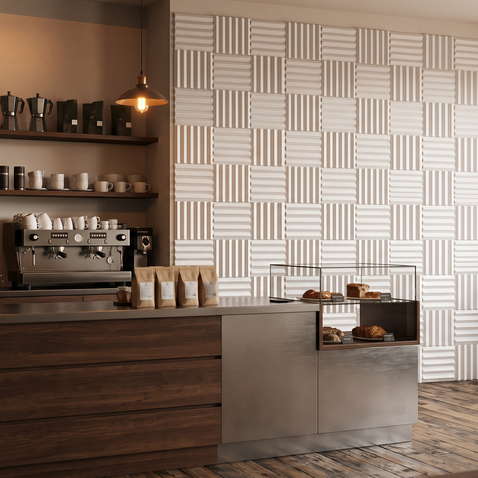 Dekorativni stenski panel - Tekstura Tokio bela - 87 x 87 cm
